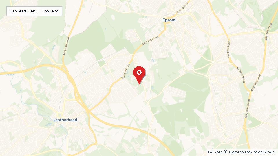 Street map of Ashtead Park, England with location pin