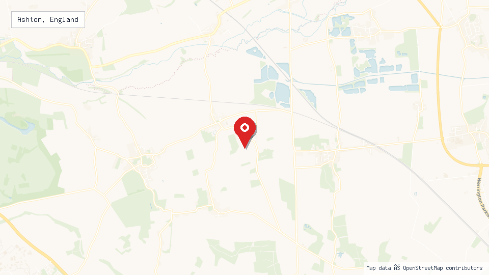 Street map of Ashton, England with location pin