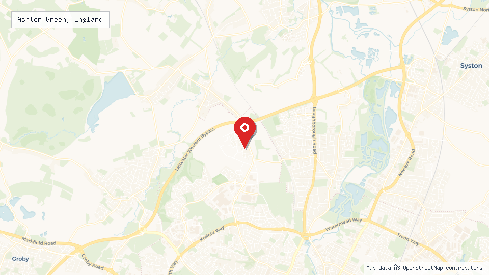 Street map of Ashton Green, England with location pin