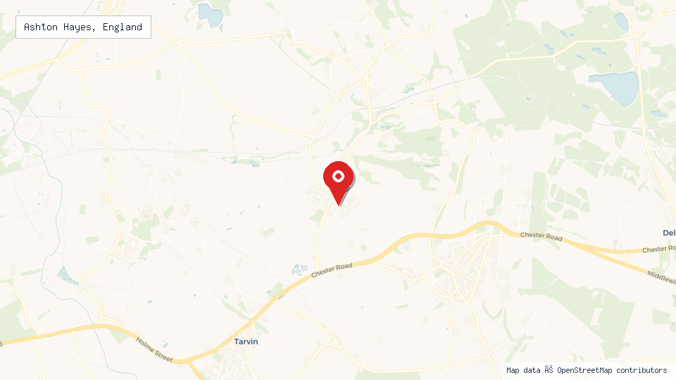 Street map of Ashton Hayes, England with location pin