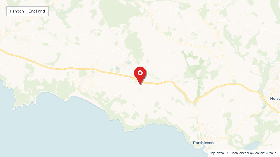 Street map of Ashton, England with location pin