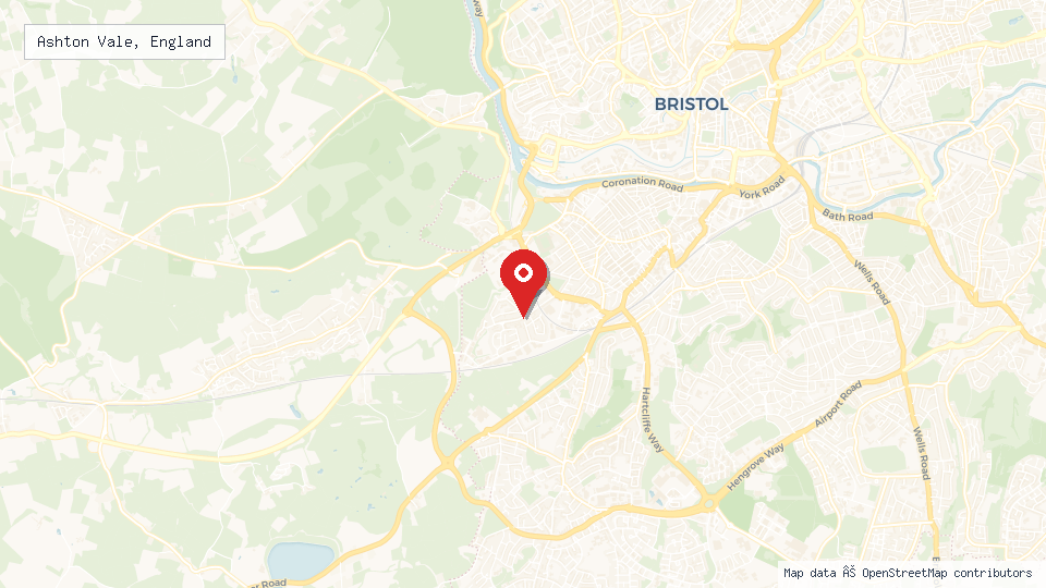Street map of Ashton Vale, England with location pin