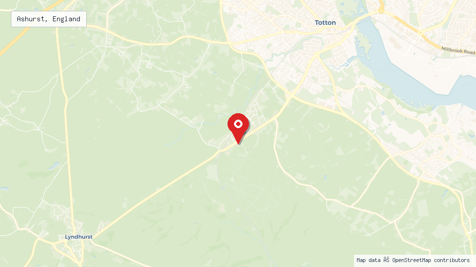 Street map of Ashurst, England with location pin