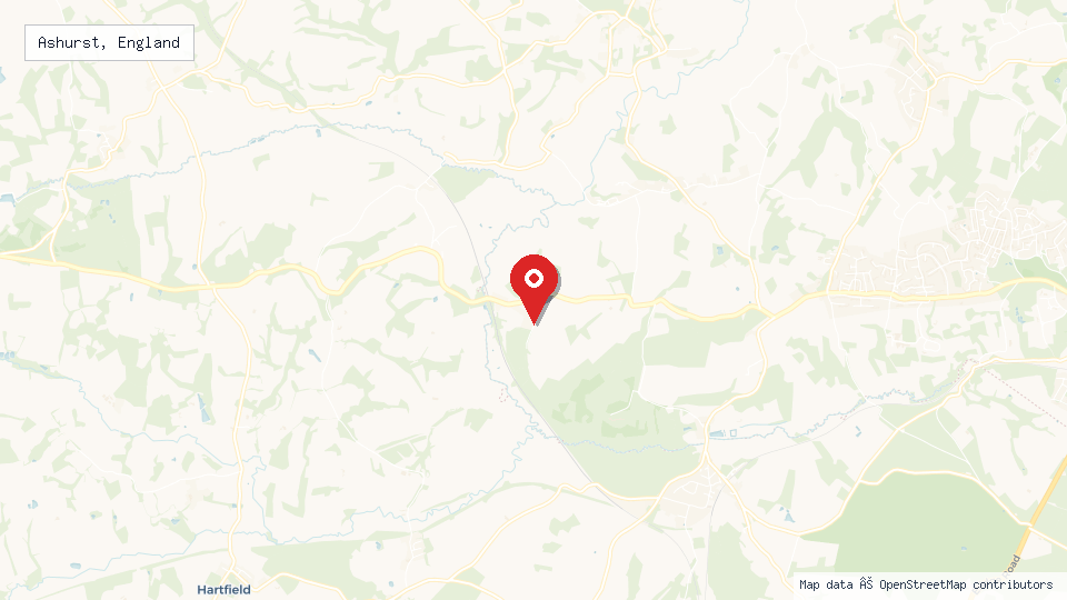 Street map of Ashurst, England with location pin