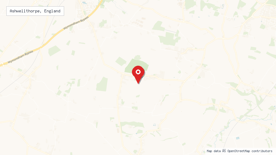Street map of Ashwellthorpe, England with location pin