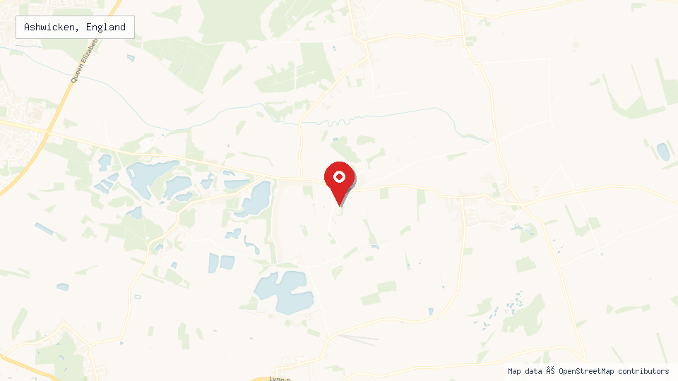 Street map of Ashwicken, England with location pin