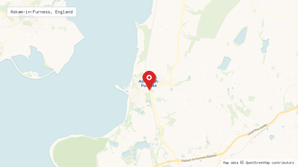 Street map of Askam-in-Furness, England with location pin