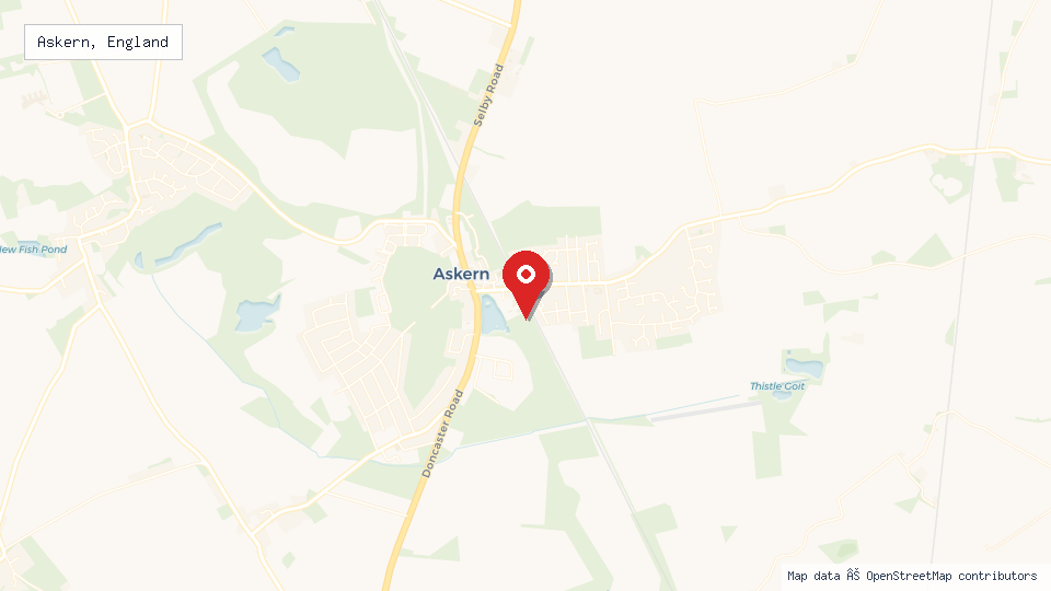 Street map of Askern, England with location pin