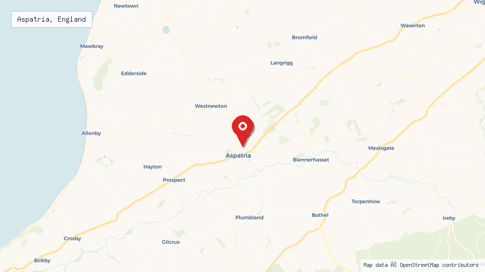 Street map of Aspatria, England with location pin
