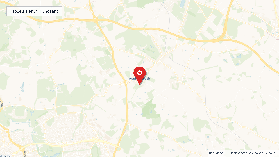 Street map of Aspley Heath, England with location pin