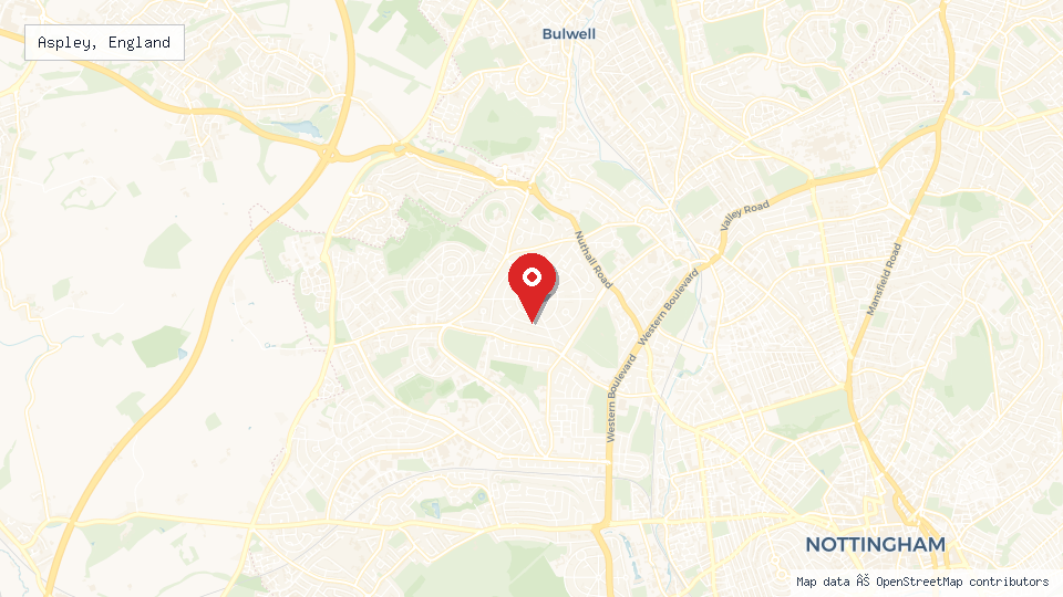 Street map of Aspley, England with location pin