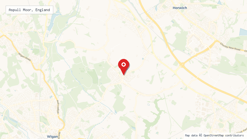 Street map of Aspull Moor, England with location pin