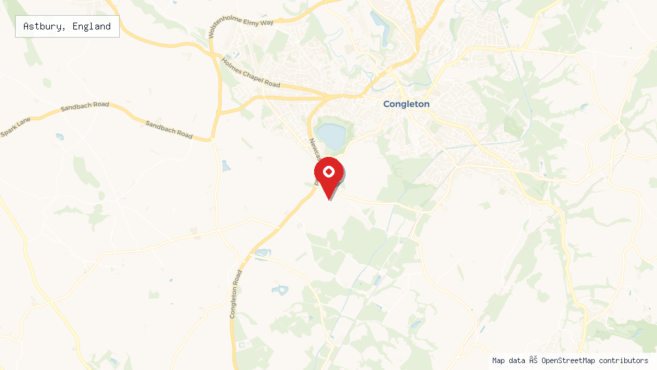 Street map of Astbury, England with location pin
