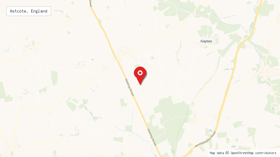 Street map of Astcote, England with location pin
