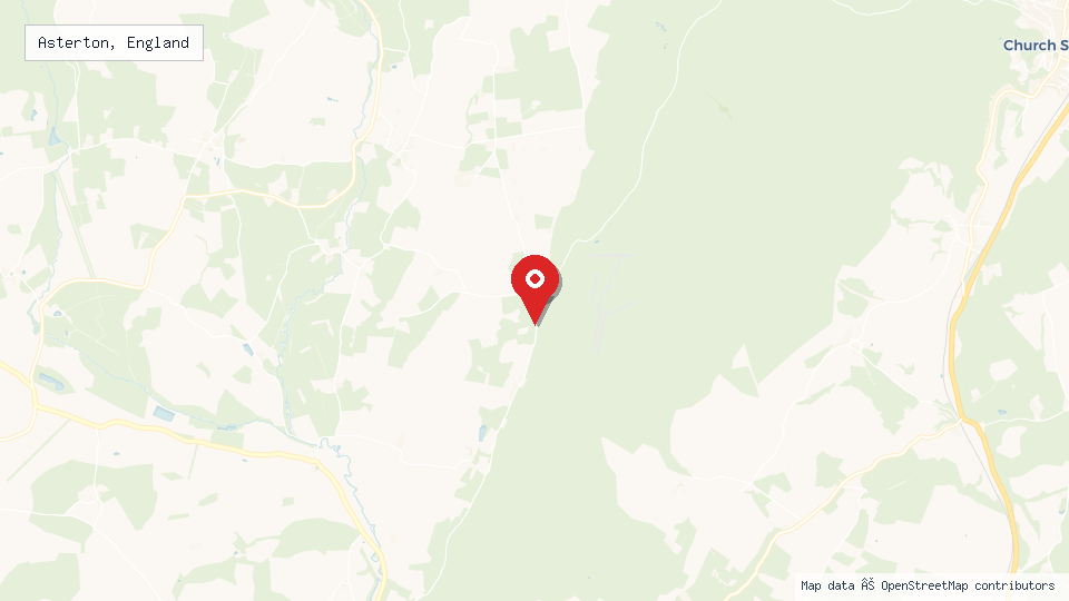 Street map of Asterton, England with location pin