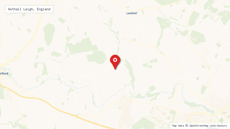 Street map of Asthall Leigh, England with location pin