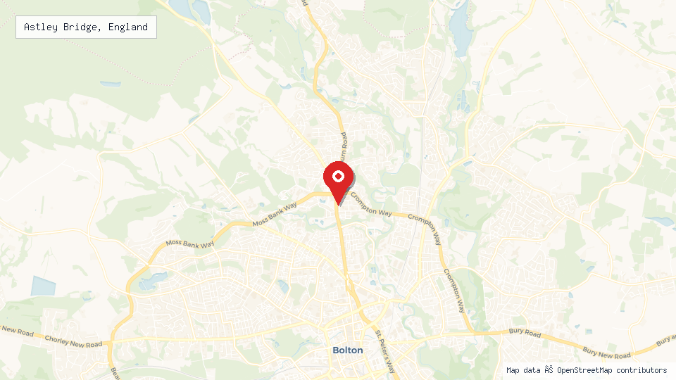 Street map of Astley Bridge, England with location pin