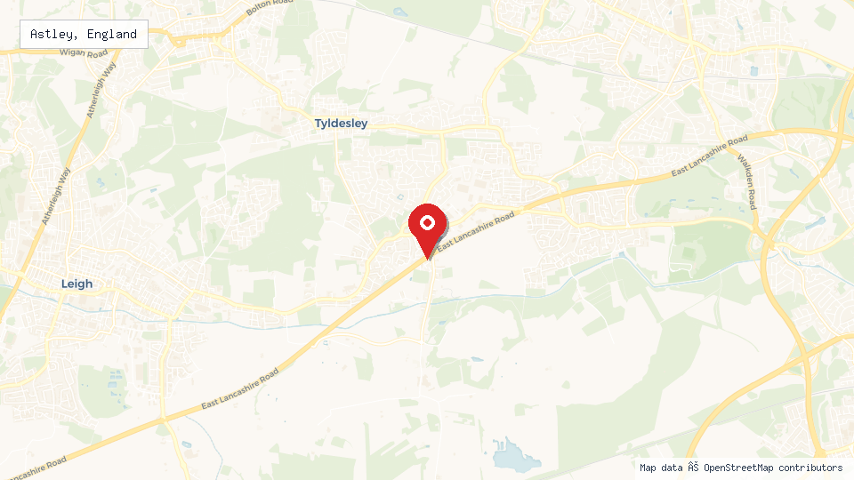 Street map of Astley, England with location pin