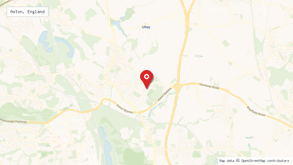 Street map of Aston, England with location pin