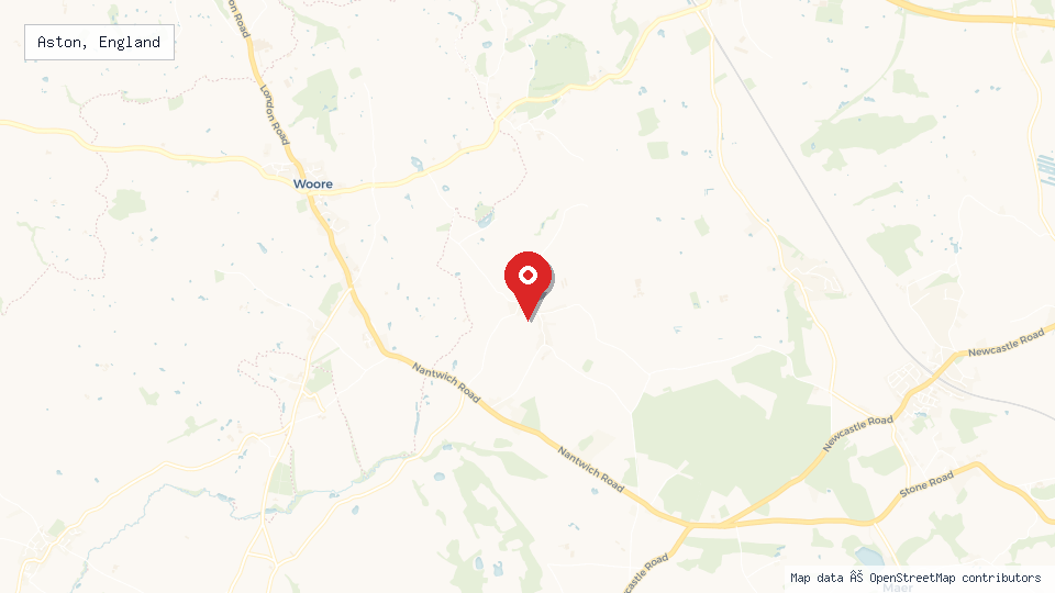 Street map of Aston, England with location pin