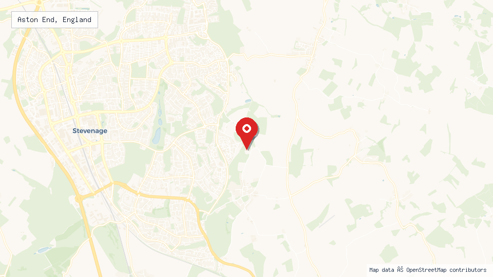 Street map of Aston End, England with location pin