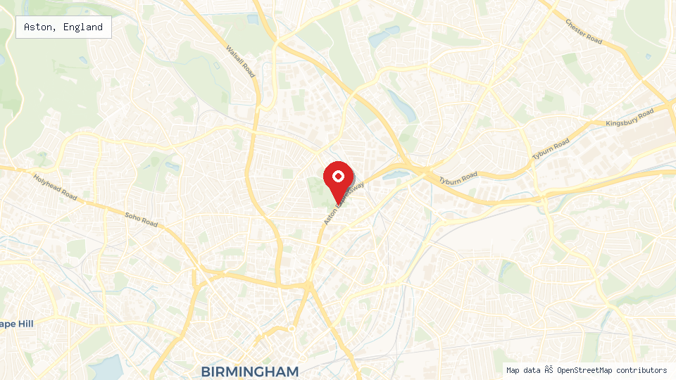 Street map of Aston, England with location pin
