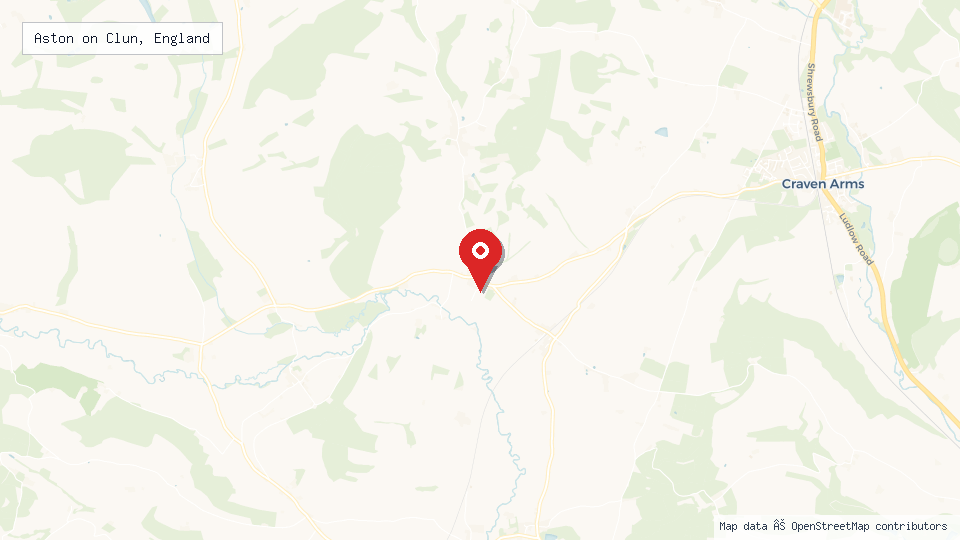 Street map of Aston on Clun, England with location pin