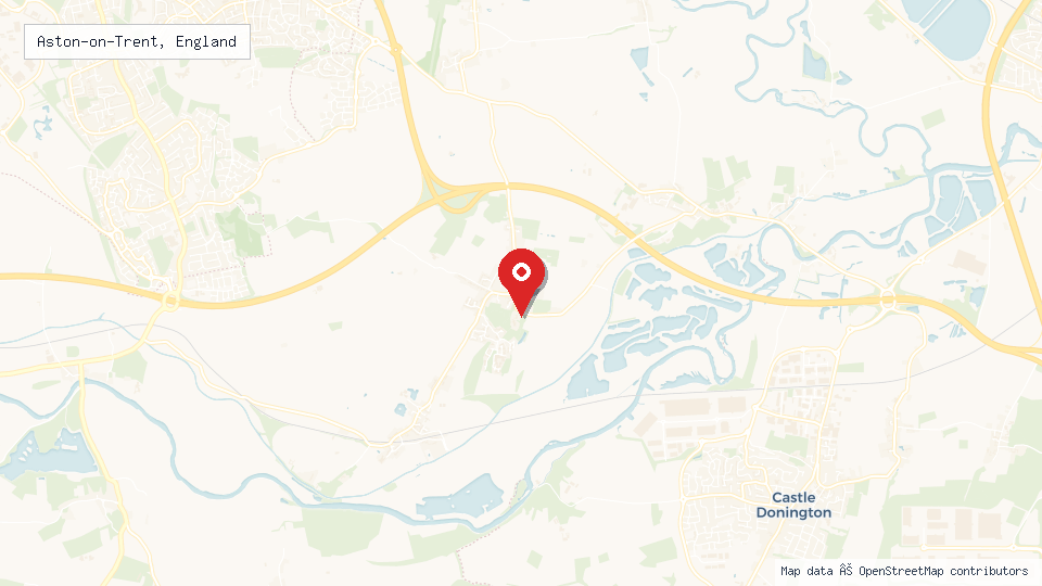 Street map of Aston-on-Trent, England with location pin
