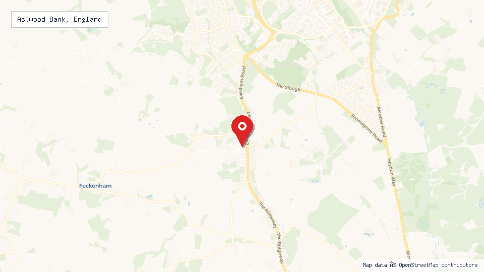 Street map of Astwood Bank, England with location pin