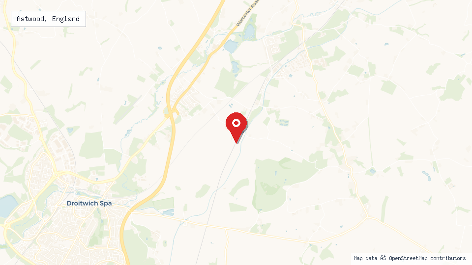Street map of Astwood, England with location pin