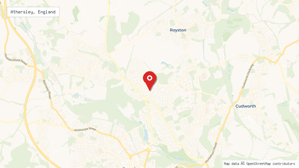 Street map of Athersley, England with location pin