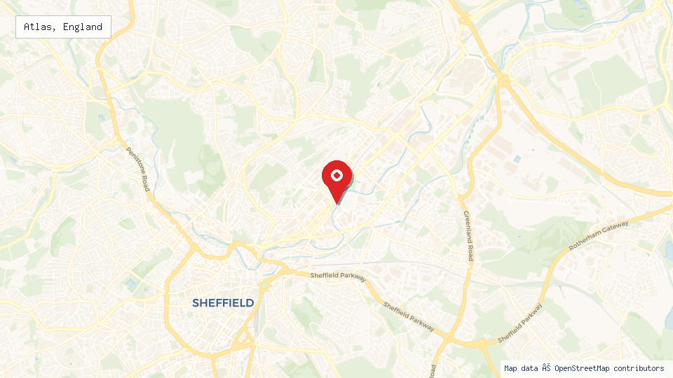 Street map of Atlas, England with location pin