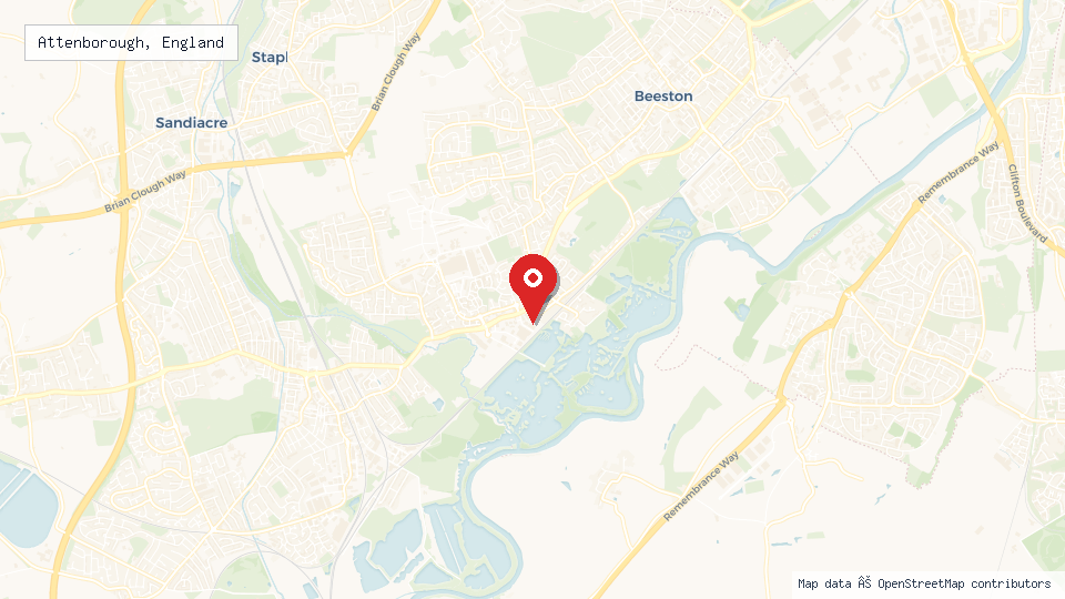 Street map of Attenborough, England with location pin