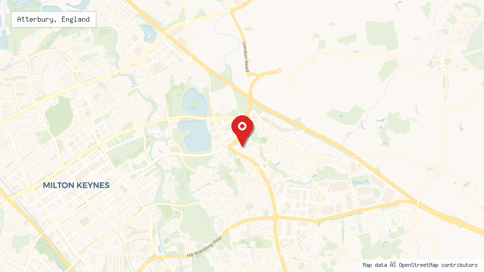 Street map of Atterbury, England with location pin