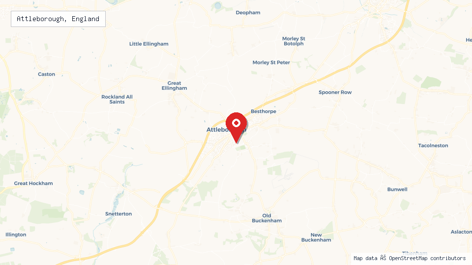 Street map of Attleborough, England with location pin