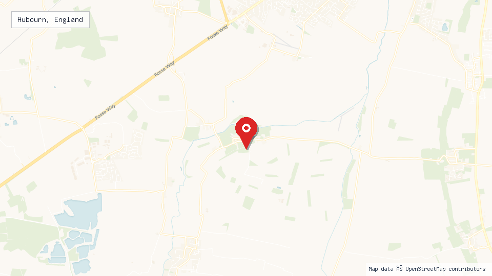 Street map of Aubourn, England with location pin