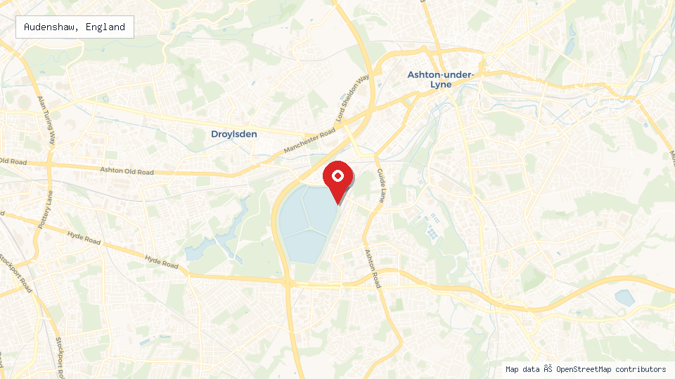 Street map of Audenshaw, England with location pin