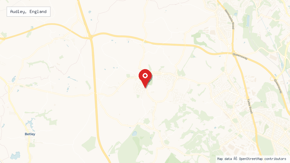 Street map of Audley, England with location pin