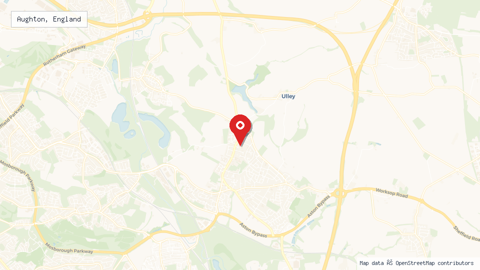 Street map of Aughton, England with location pin