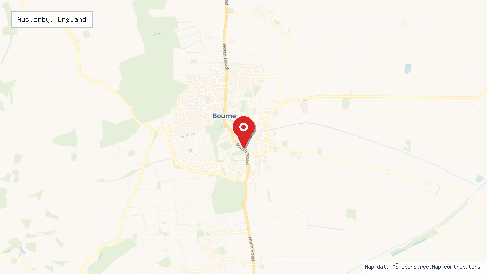 Street map of Austerby, England with location pin
