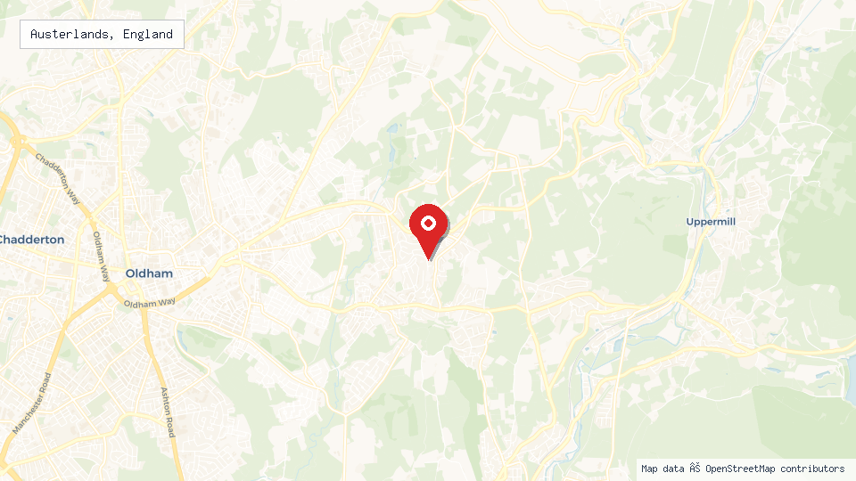 Street map of Austerlands, England with location pin