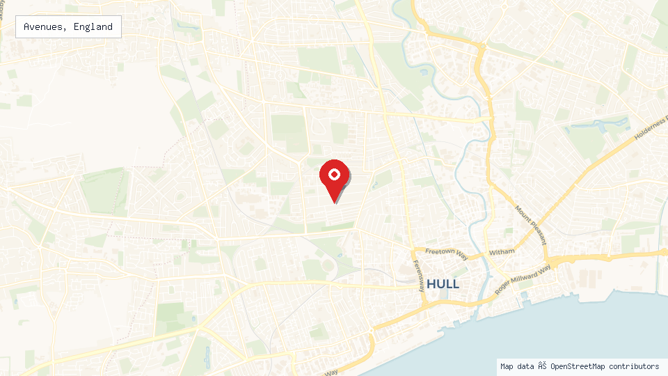 Street map of Avenues, England with location pin