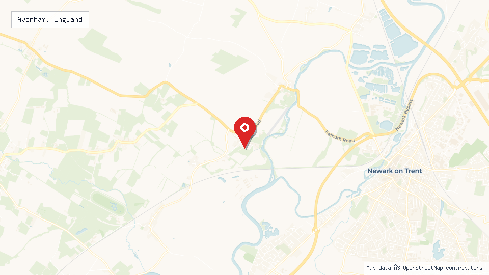 Street map of Averham, England with location pin