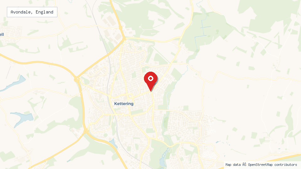Street map of Avondale, England with location pin