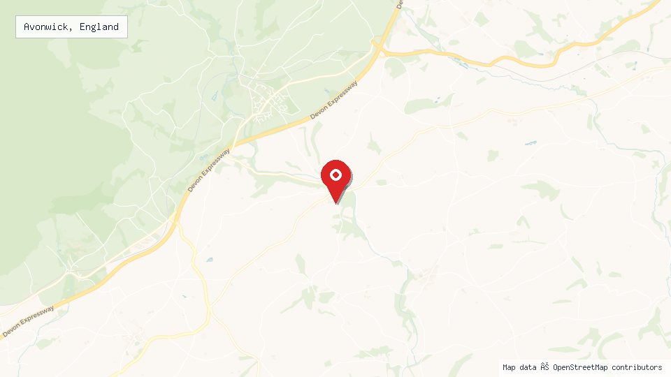 Street map of Avonwick, England with location pin