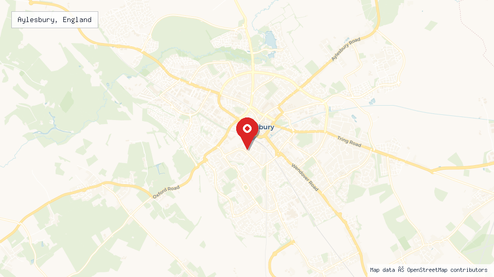 Street map of Aylesbury, England with location pin