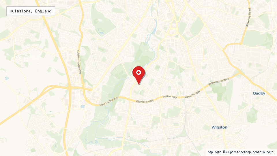 Street map of Aylestone, England with location pin