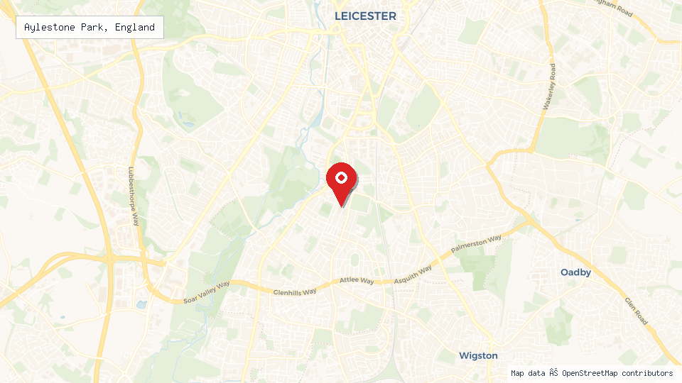Street map of Aylestone Park, England with location pin