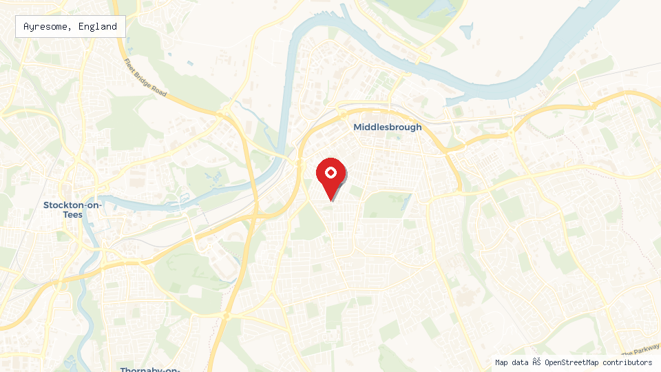 Street map of Ayresome, England with location pin