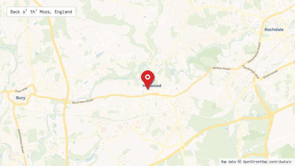 Street map of Back o' th' Moss, England with location pin